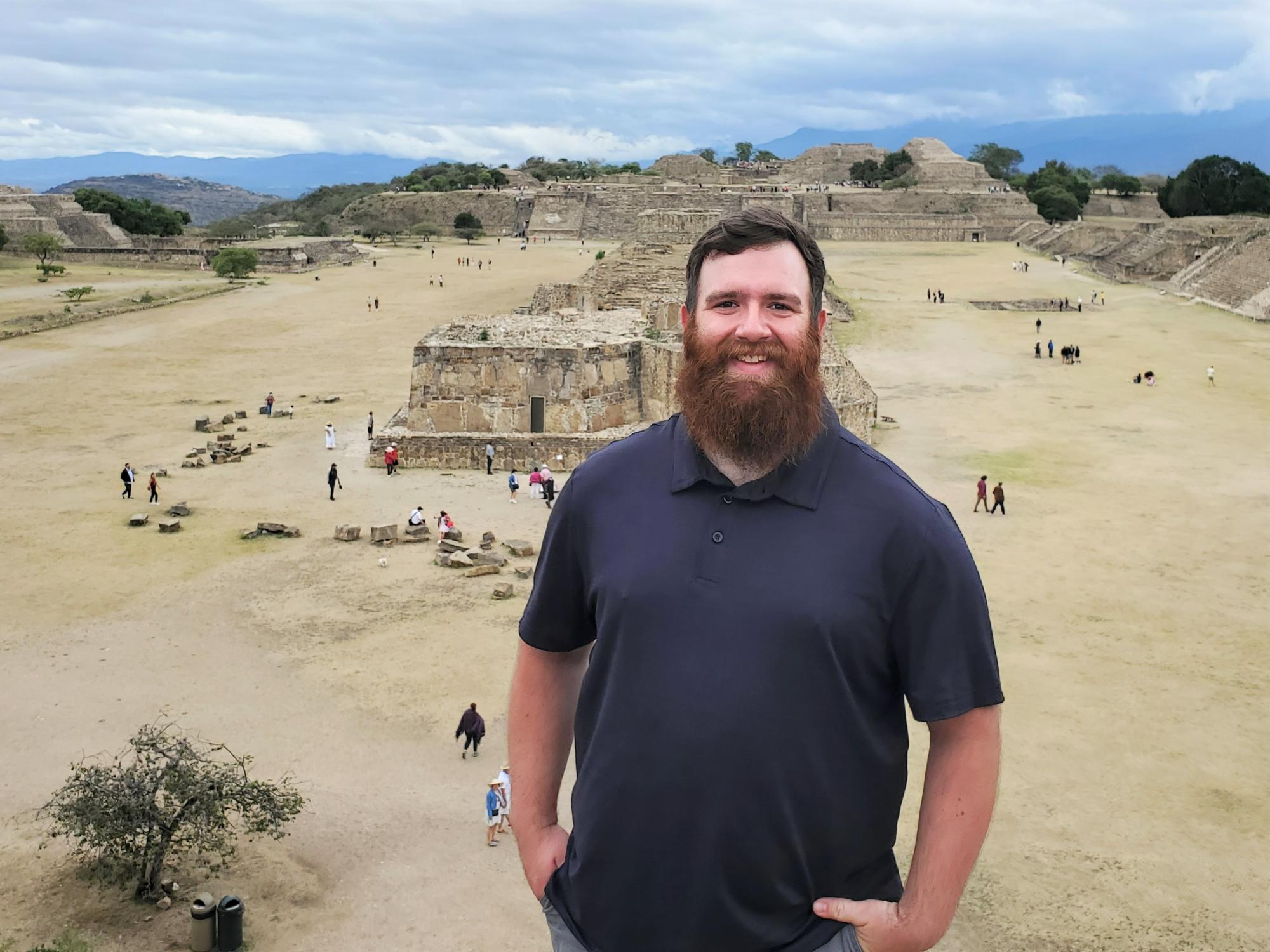 Catlin Lowes, a Penn State Behrend history major, stands near an archeological site in Mexico.