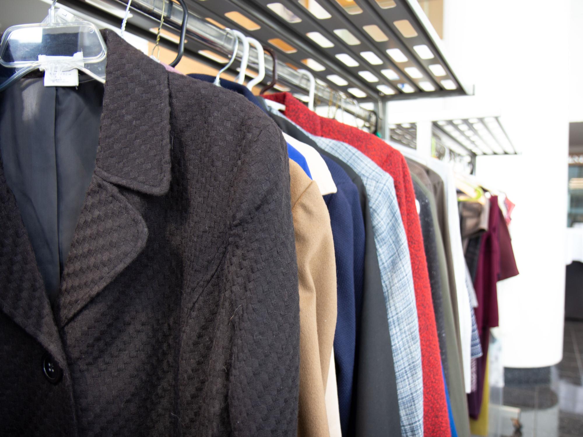 Clothes on a hanging rack