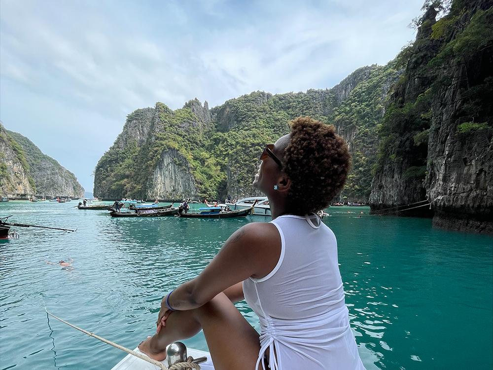 Imani Murray on a boat tour to the Phi Phi Islands near Phuket in Thailand in January 2022.