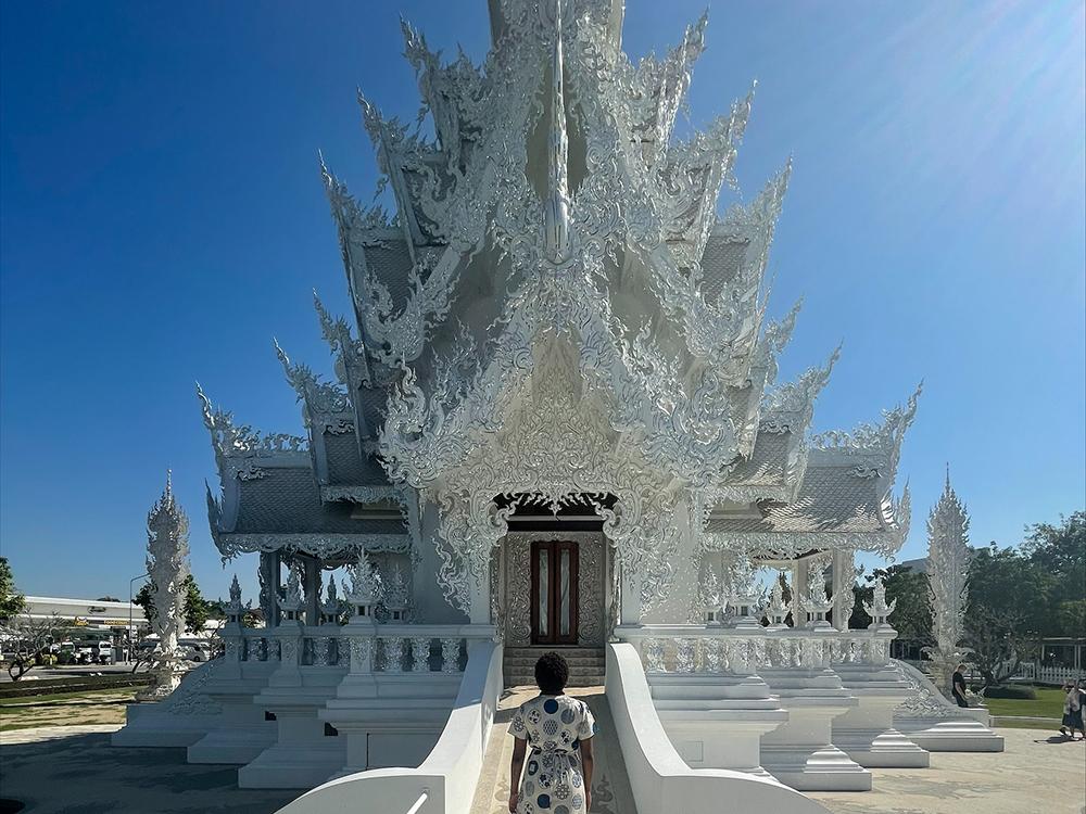 Imani Murray at Wat Rong Kuhn, also known as The White Temple, in Chiang Rai, Thailand, in January 2022.