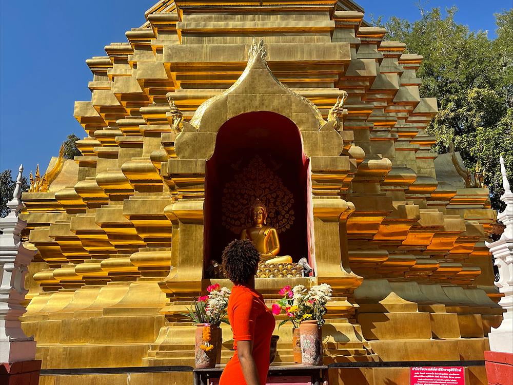 Imani Murray at a city temple in Chiang Mai, Thailand, in January 2022.