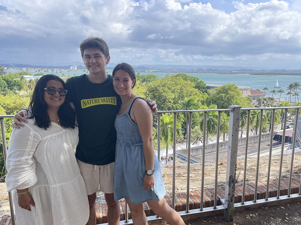 Caden Vitti and two other PIRE researchers, Amanda Mohammed (left) and Maria Rebecca Duiker (right), in Old San Juan, Puerto Rico.