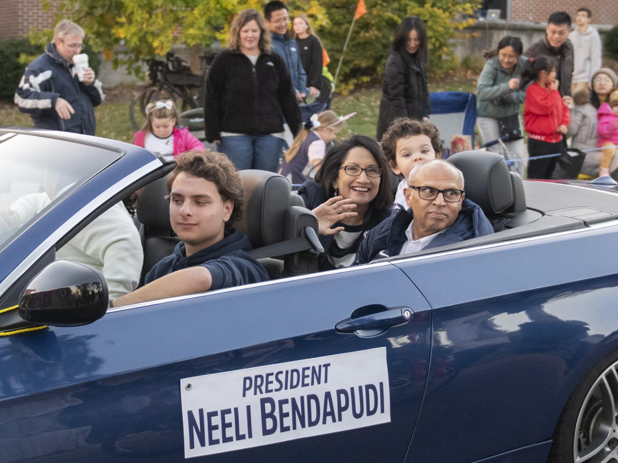 President Bendapudi at Homecoming Parade