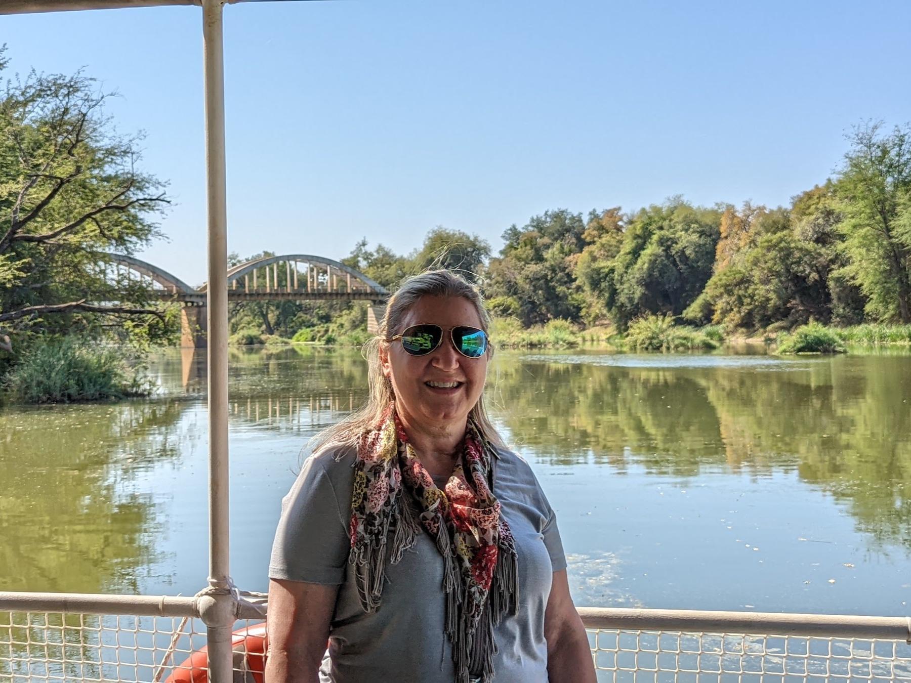 Anne posing in front of the Limpopo River in Botswana