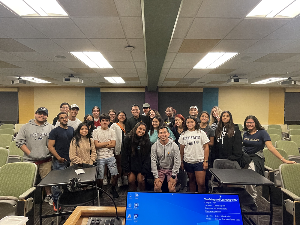 Garza (front and center) is pictured with the rest of the Penn State Latino Caucus.