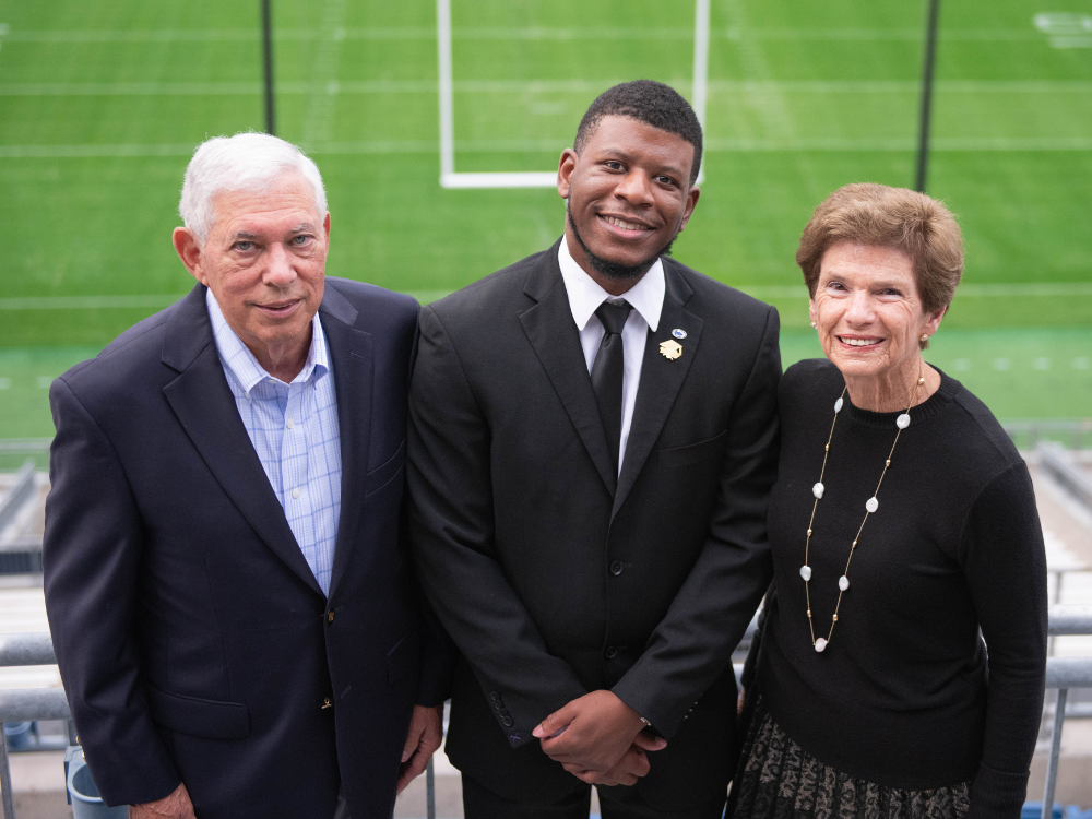 Chapman (center) pictured with Gene and Roz Chaiken at the Penn State Philanthropists of the Year dinner in 2021.