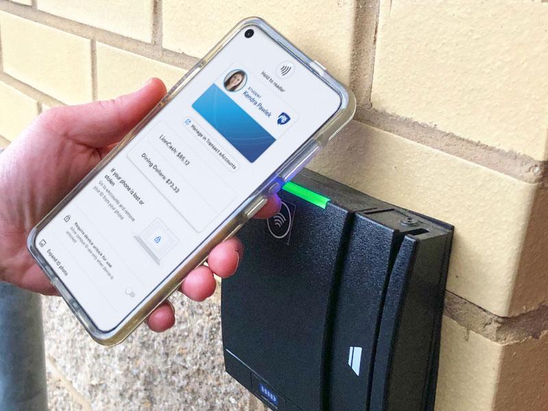 An Android device is opening an HFS door with mobile id+ card