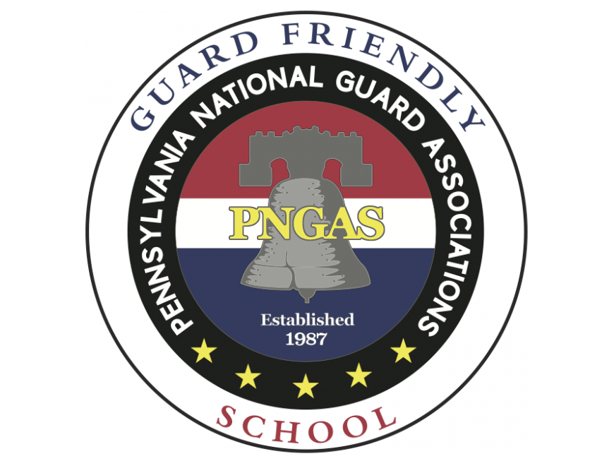 The Pennsylvania National Guard Associations Guard-Friendly School logo shows the Liberty Bell