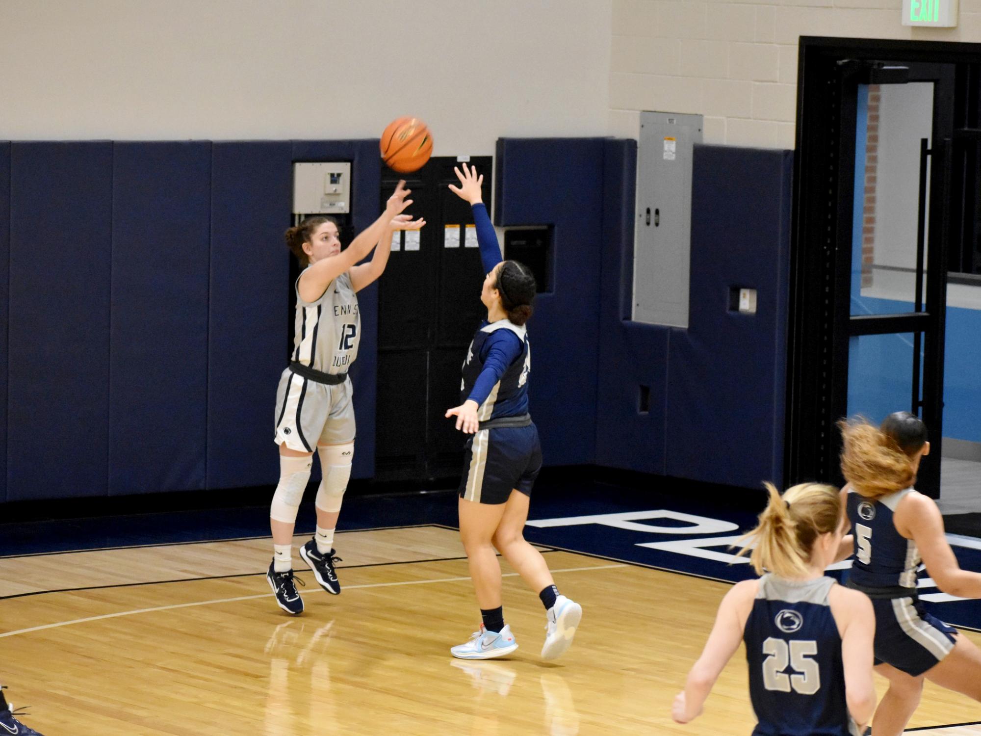 Penn State Dubois’ Megan Durandetta gets her shot away during a home game at the PAW Center