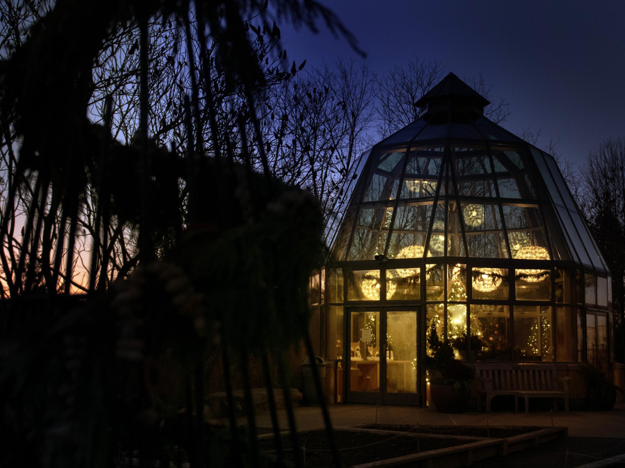 Glass House during winter lights event