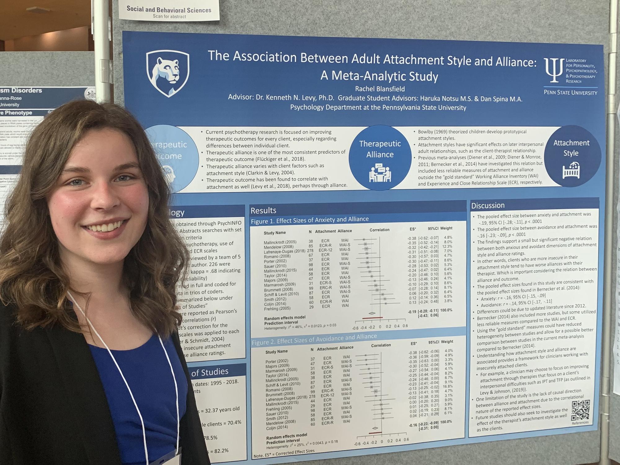 Rachel Blansfield in front of her research poster at Penn State’s annual Undergraduate Exhibition.