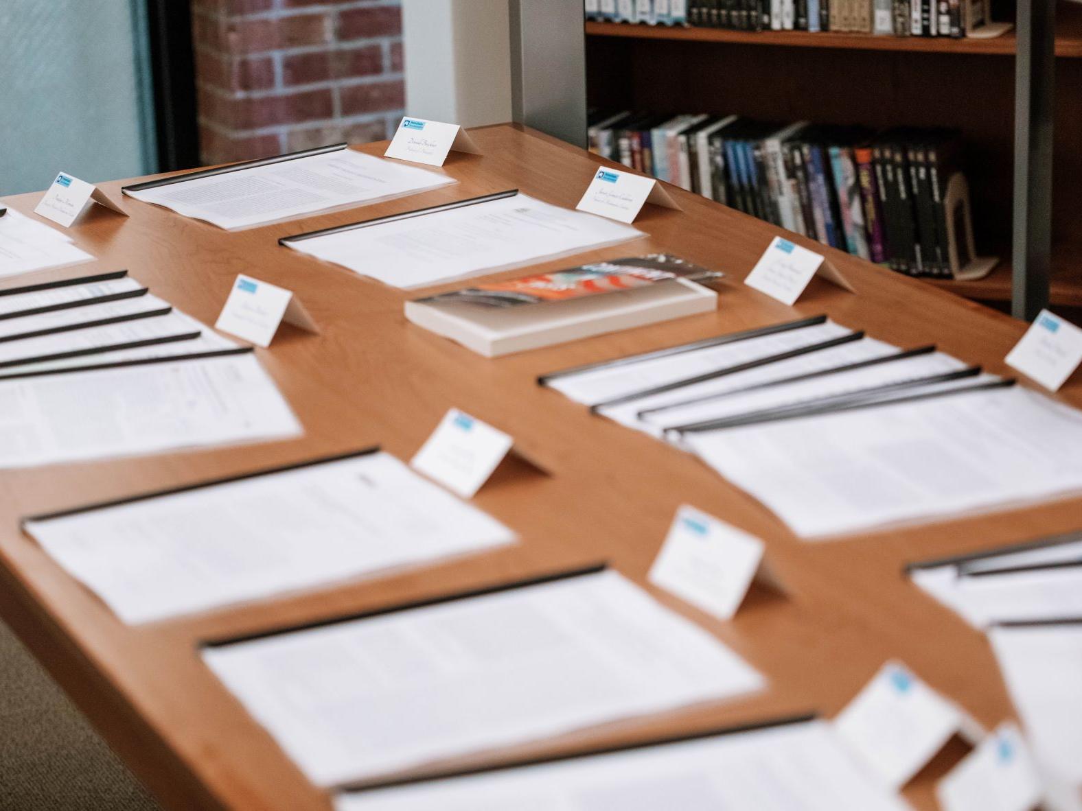 Papers on table