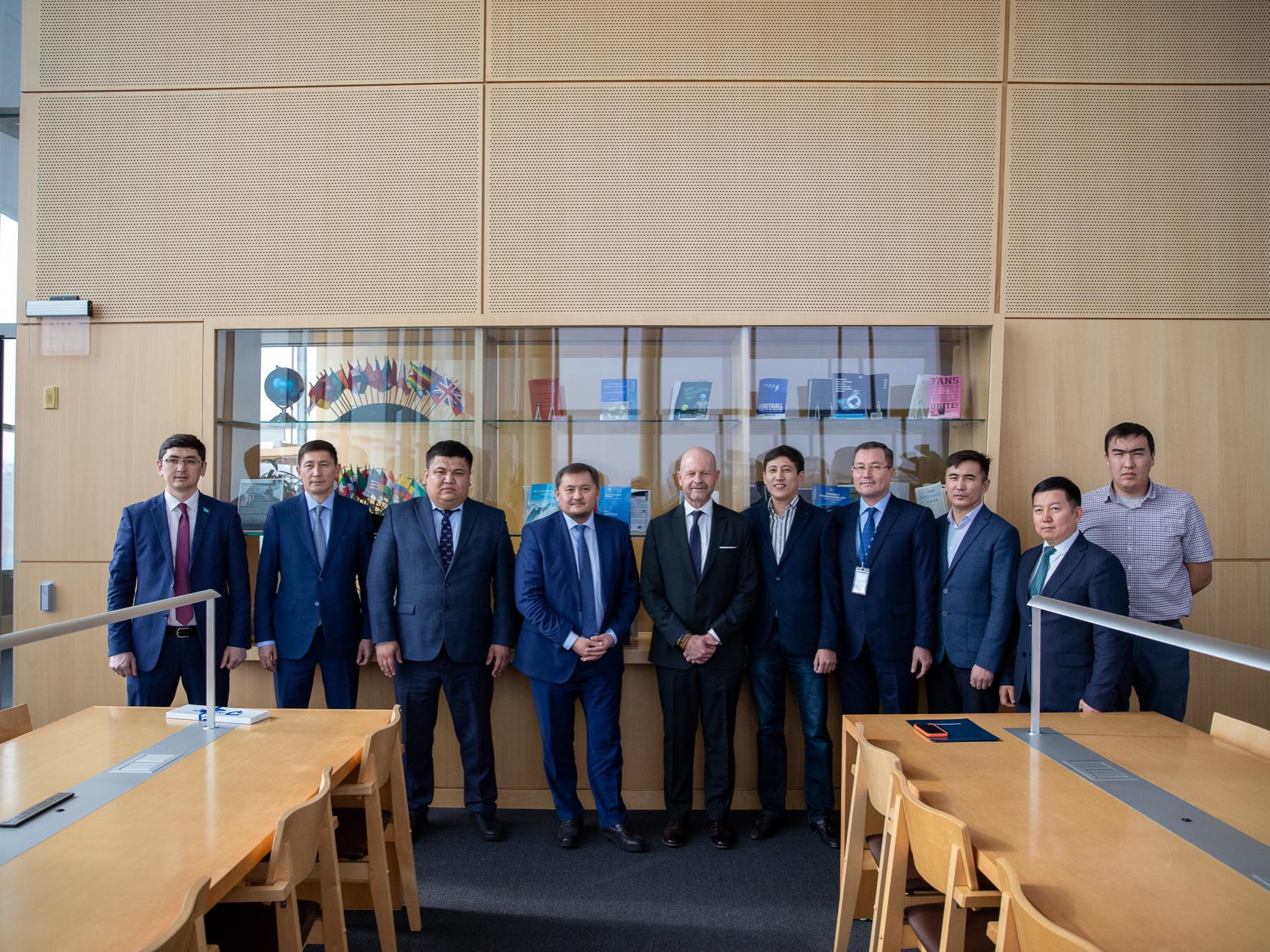 Kazakhstan delegation tours Montague Law Library in Lewis Katz Building.
