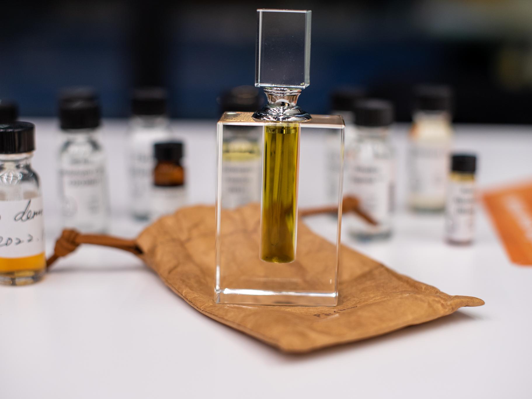 Tianyou Lou creates various bases before creating final fragrances. 