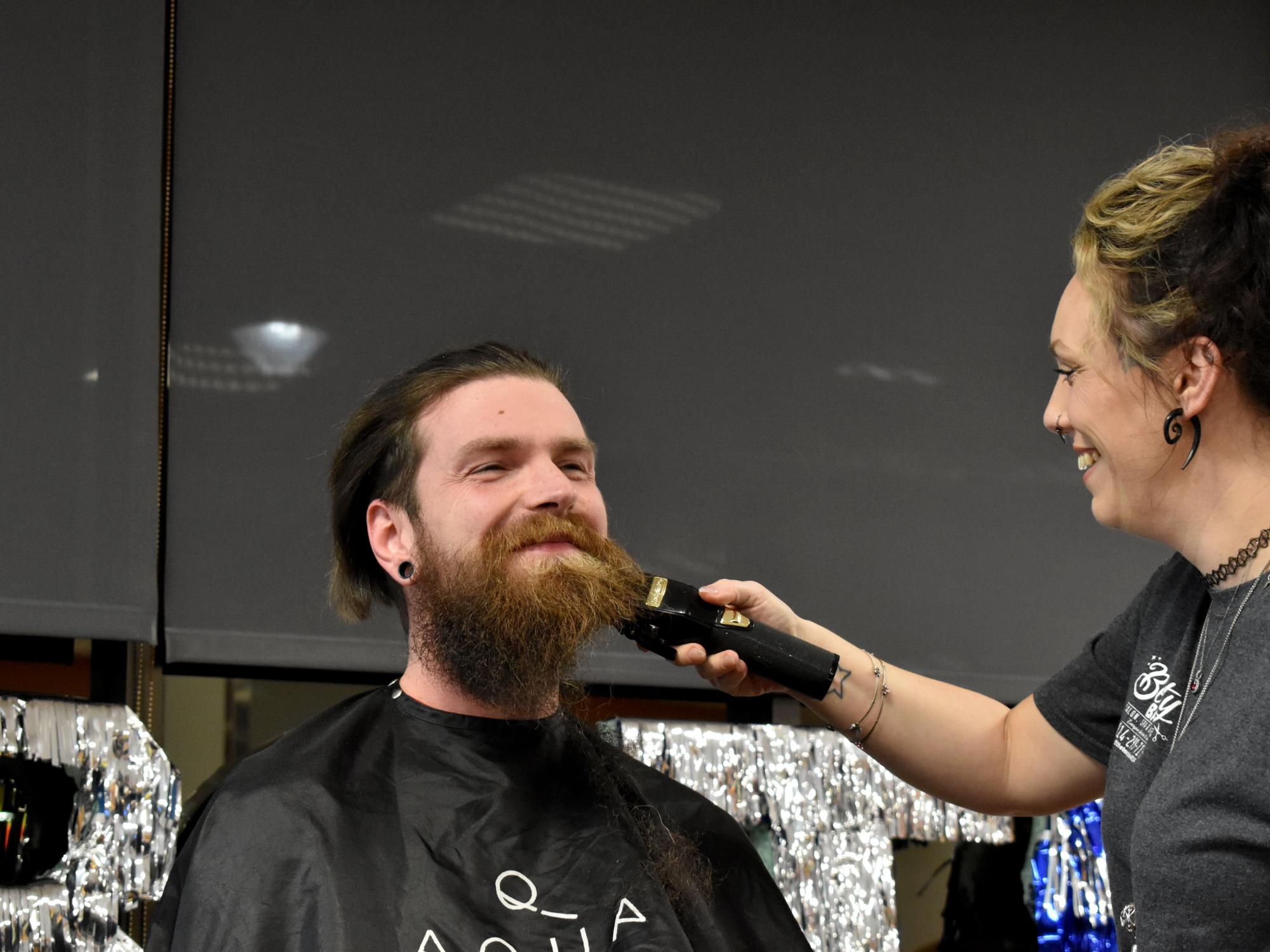 Ray Bolling has his bread buzzed off after his hair was cut during the THON hair auction