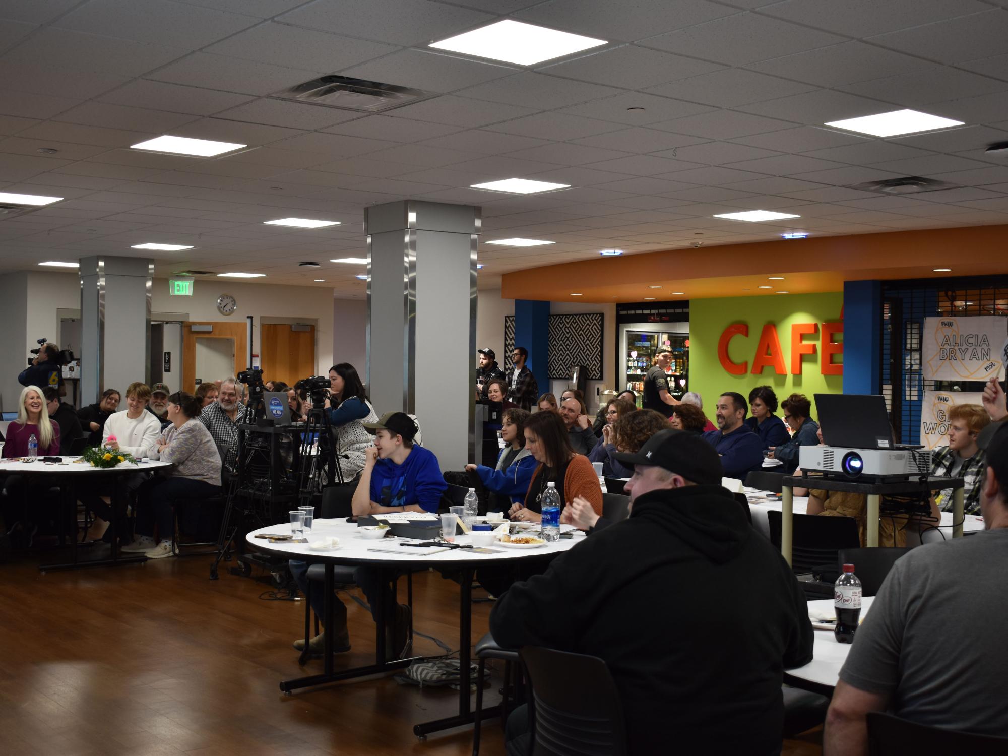 Supporters pack the Hiller Student Union for the THON hair auction