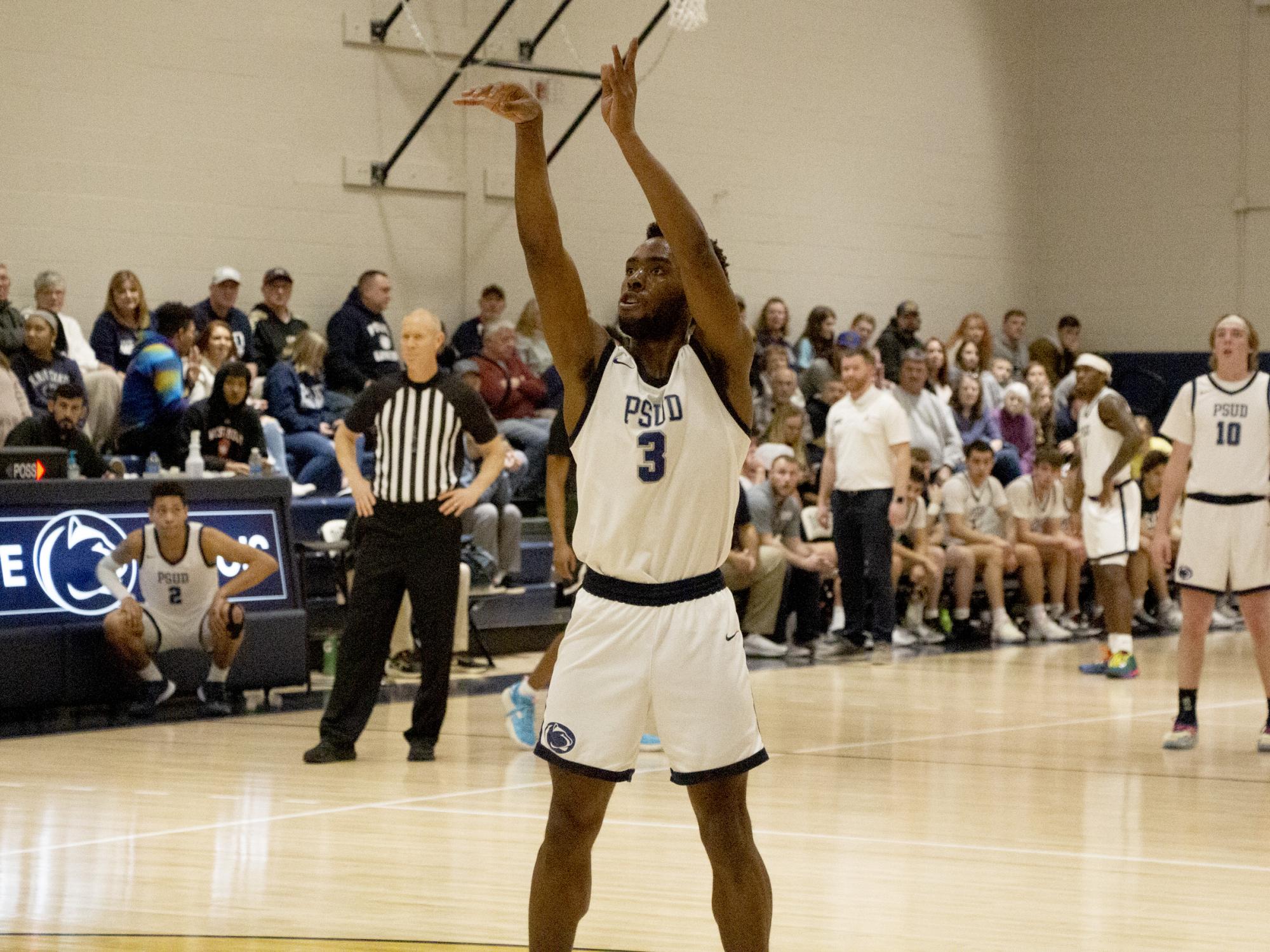 Penn State DuBois junior guard Jaiquil Johnson follows through after attempting a free throw during a recent home game at the PAW Center