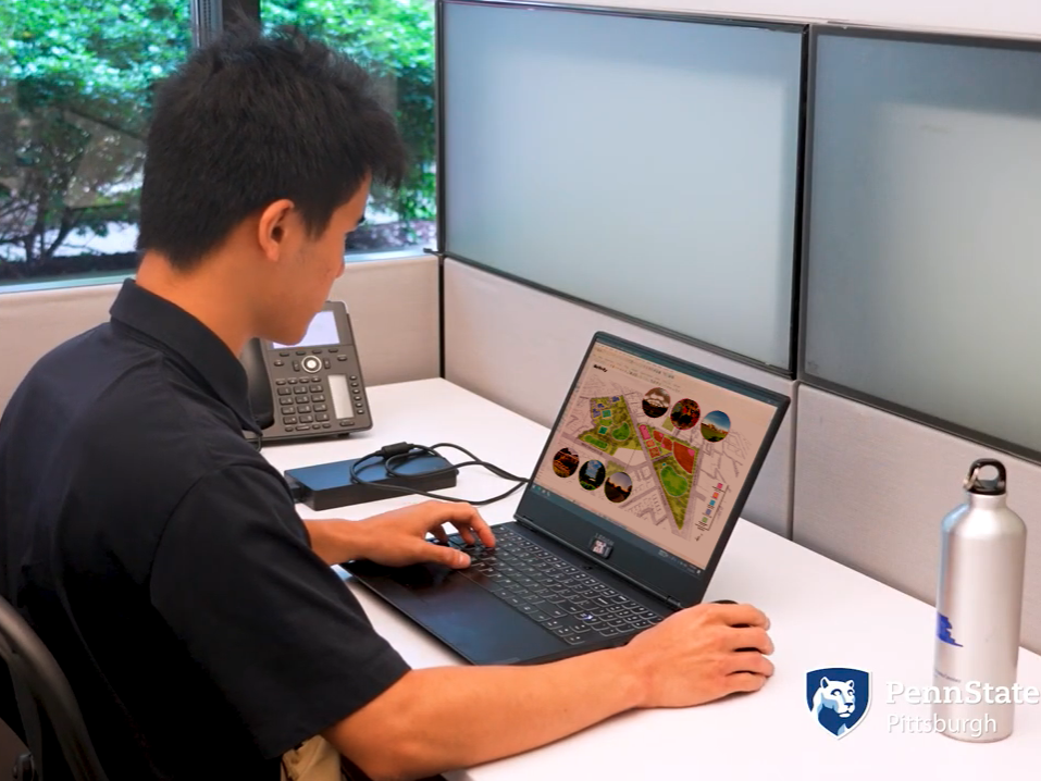 Student working on a laptop