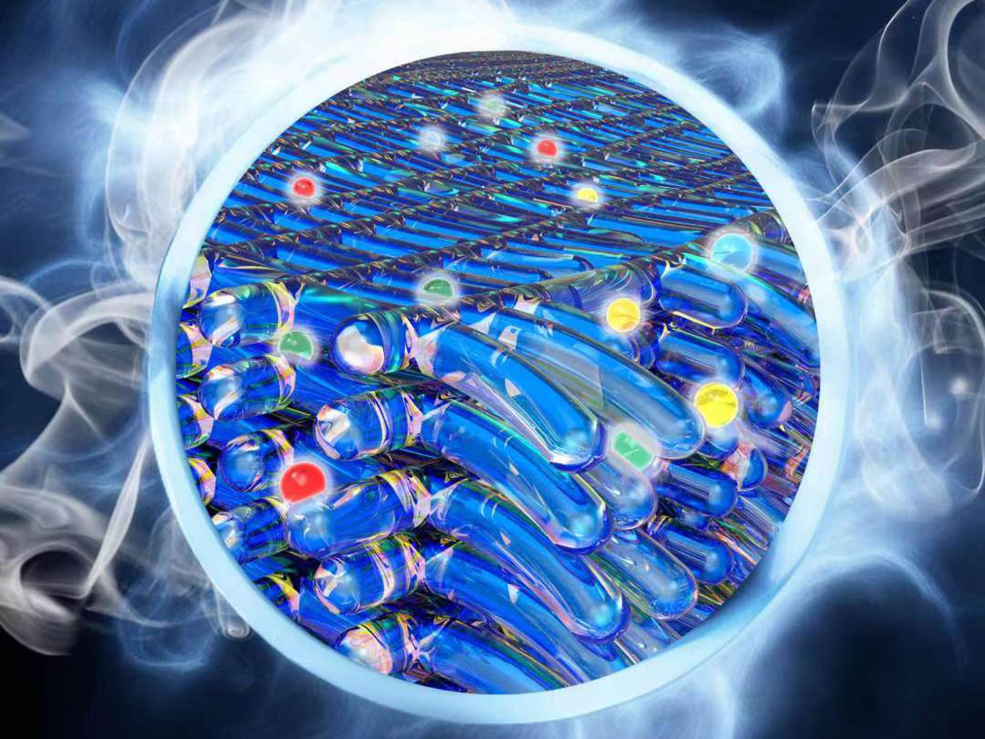 An illustration of fibers of paper absorbing and detecting humidity