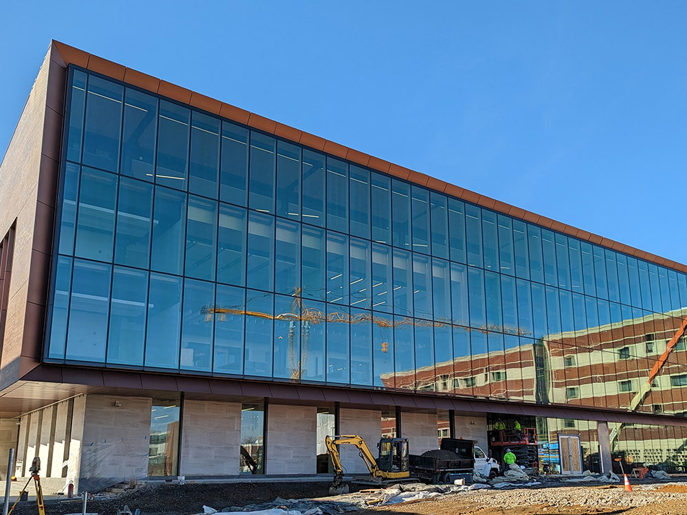 Exterior of building with many window panes