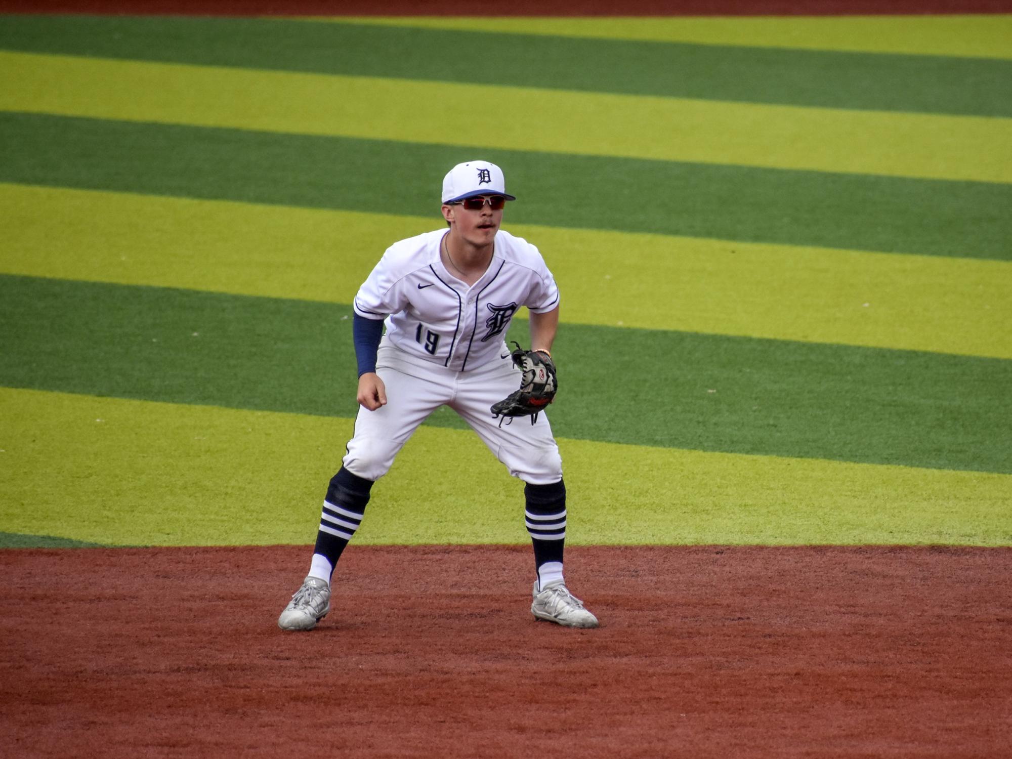 Penn State DuBois freshman Kyle Elensky sets himself defensively and awaits a batted ball during a recent home game at Showers Field in DuBois