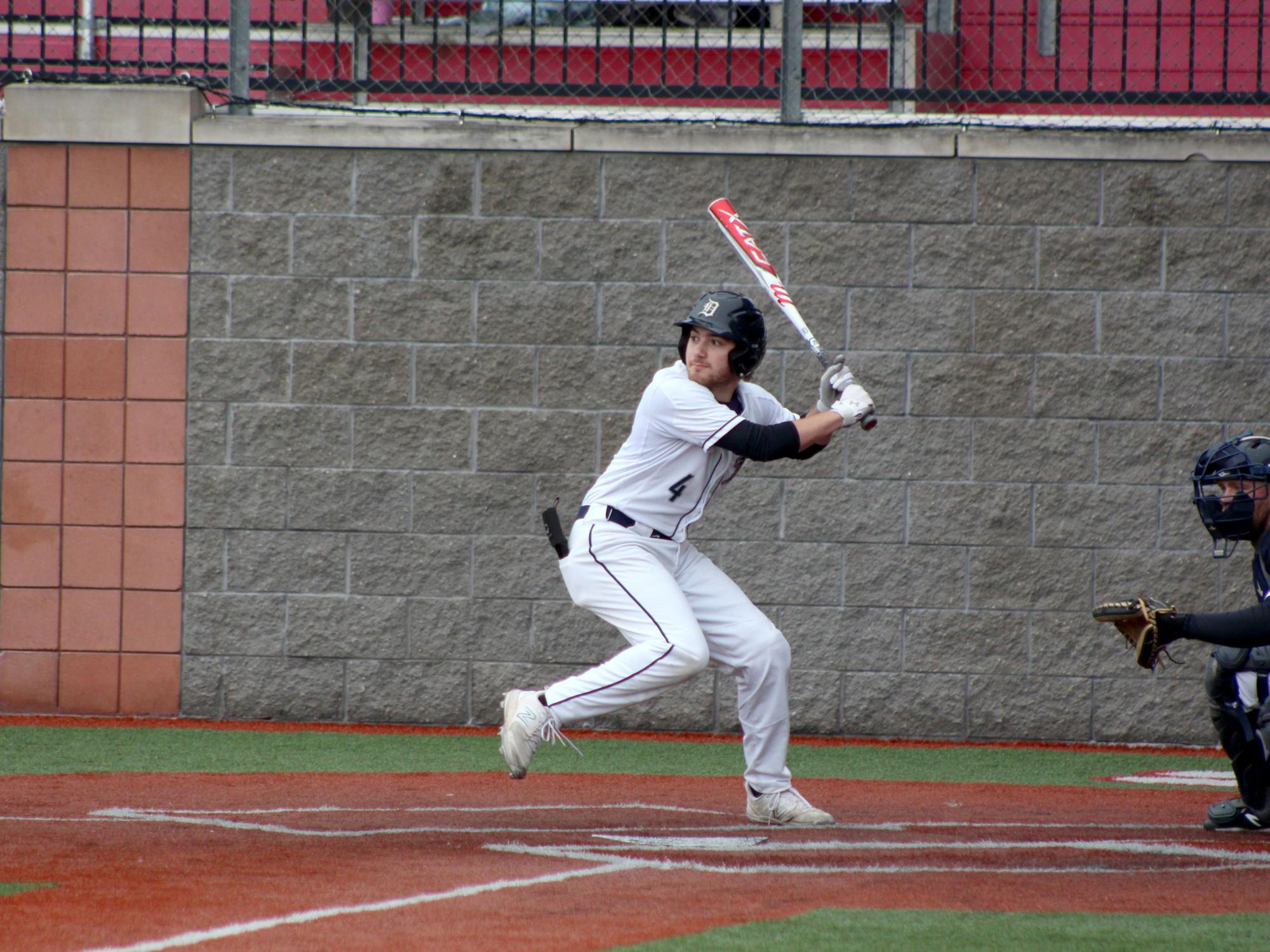 Penn State DuBois outfielder Brandon Sicheri prepares to drive a pitch during a recent home game at Showers Field