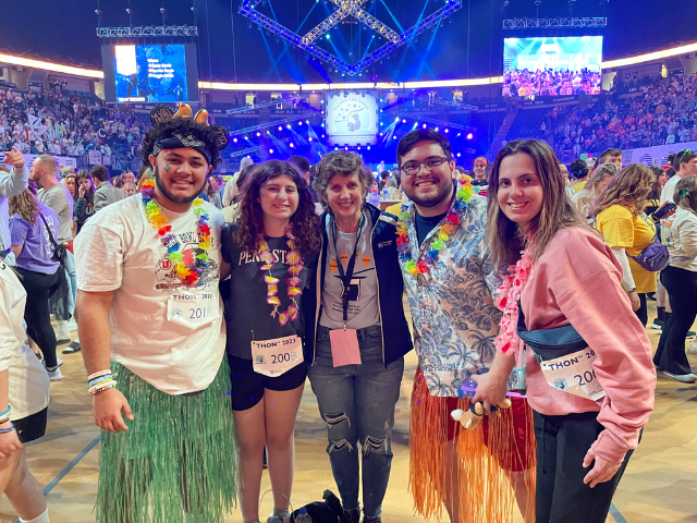 Debbie Zuech-Smyrl (middle) with PSU-LV THON 2023 Dancers L-R: Anthony Garcia, Trysta Pechonka, Josh Huyssen, and Hope Green. 