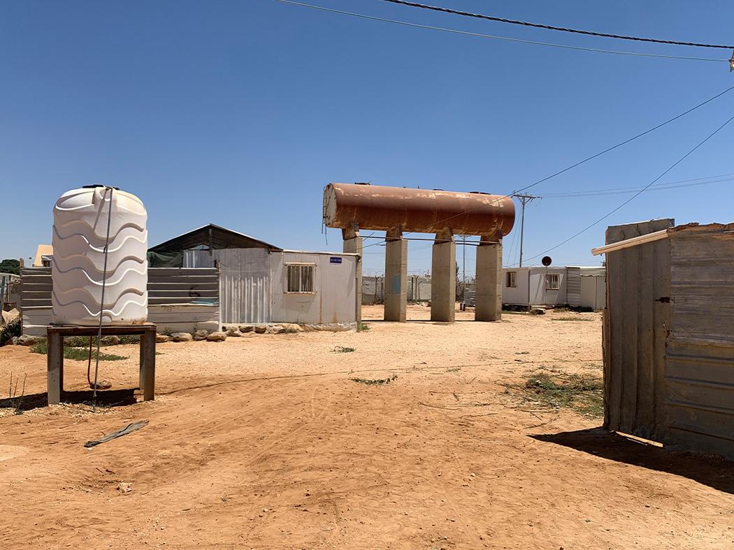 The water tower and tank in the Zaatari camp in Jordan.