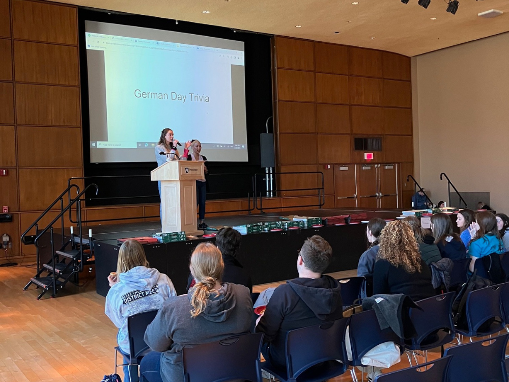 High school students sit in Alumni Hall in the HUB-Robeson Center during German Day on March 15