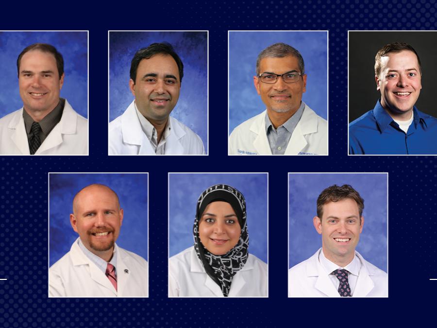 Head and shoulders professional portraits of Gavin Robertson, Arun Sharma, Sanjib Adhikary, Jared Butler, Sprague Hazard, Fadia Kamal and Seth Pantanelli.