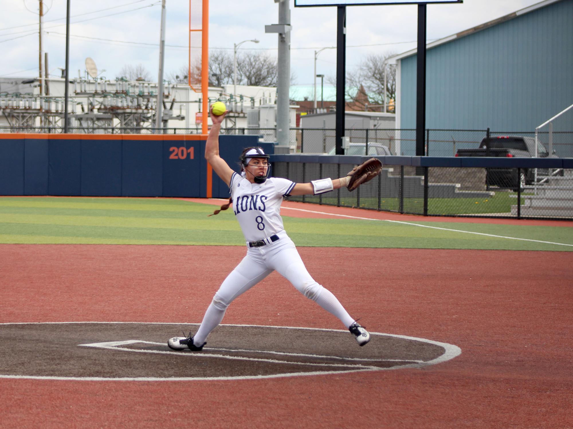 Penn State DuBois freshman Caitlyn Watson delivers a pitch home during a recent home game at Heindl Field in DuBois