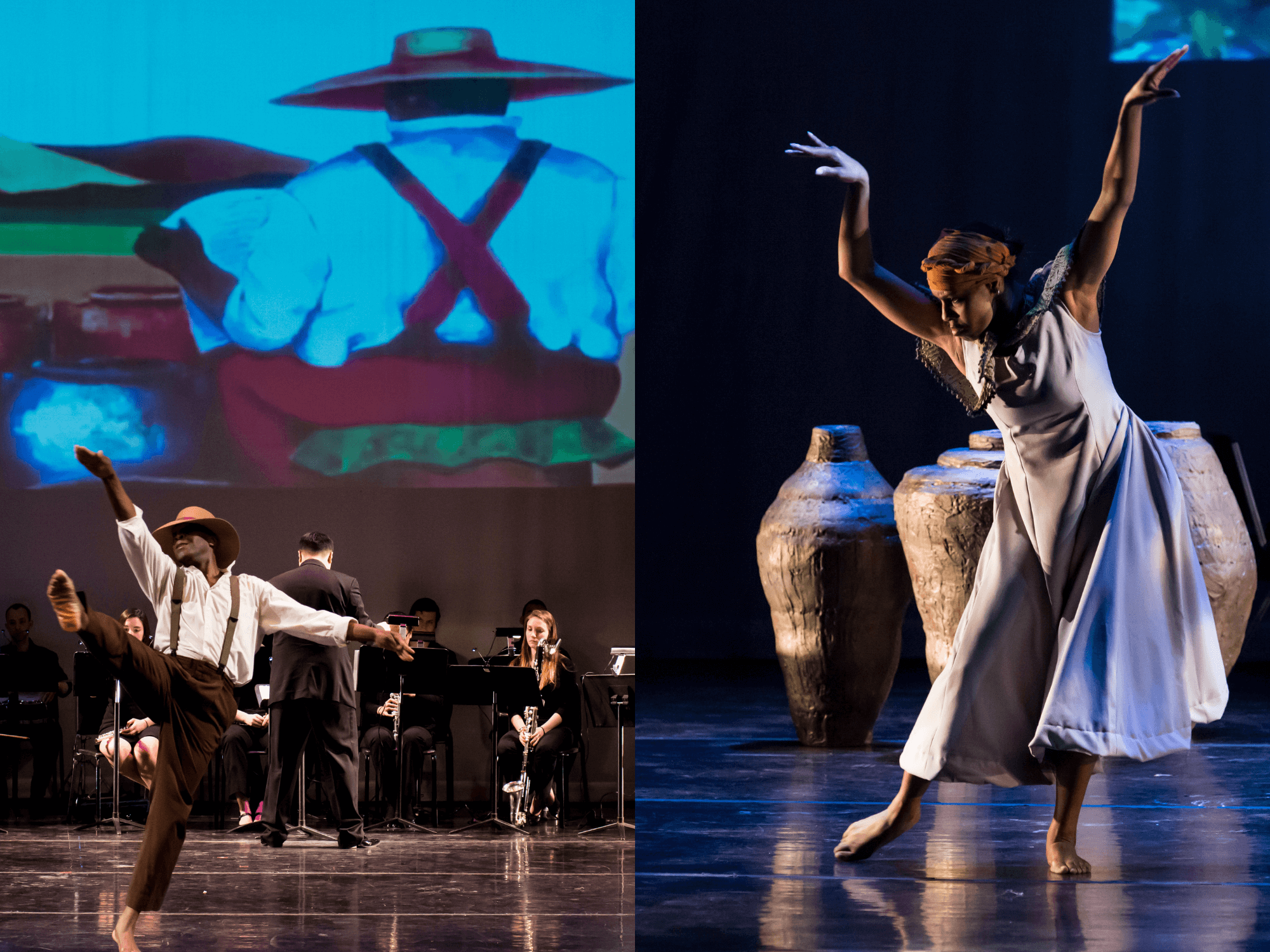 Side by side photos of dancers 