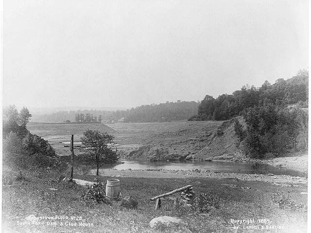 Photo of broken South Fork Dam in 1889