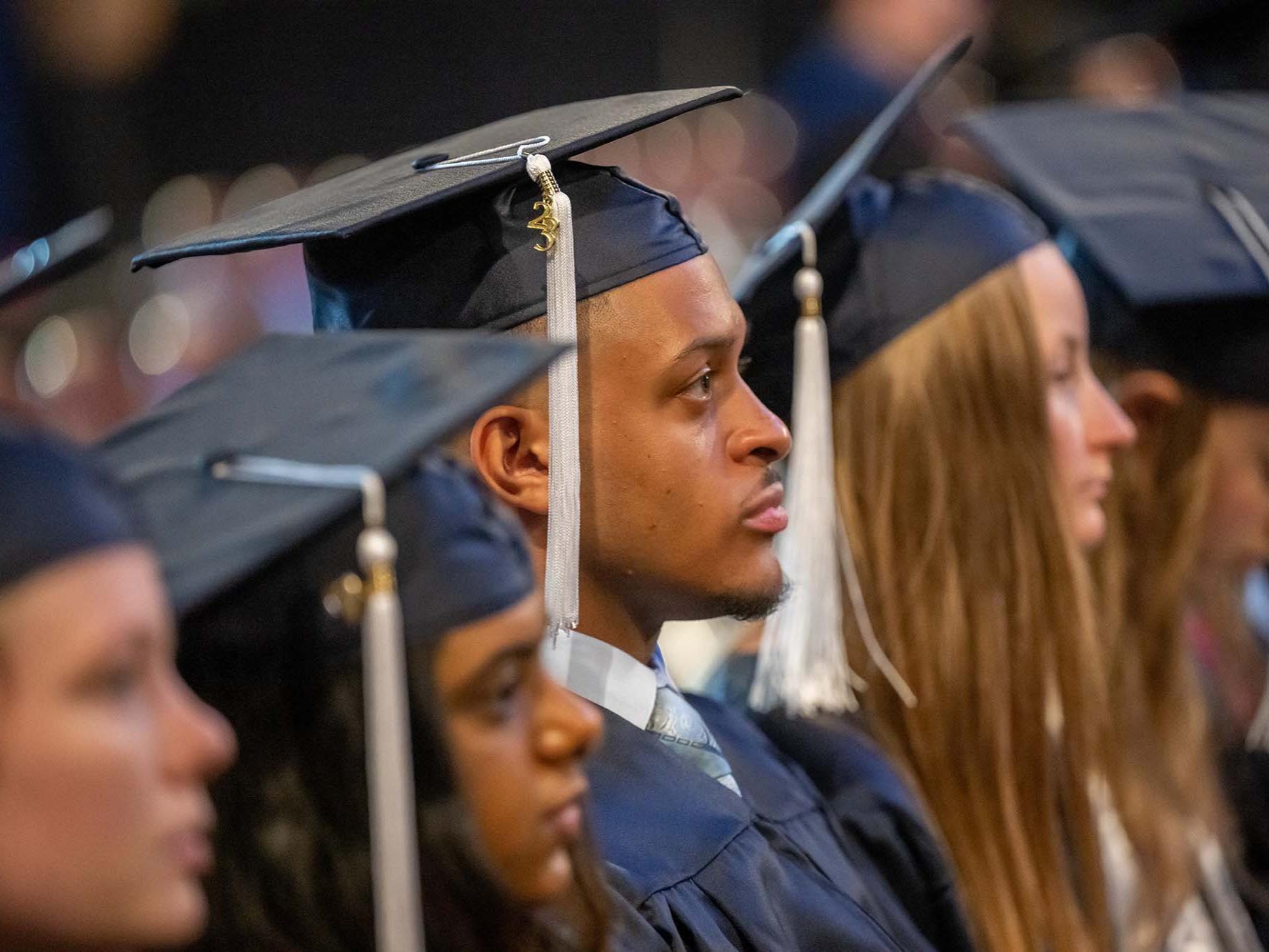 Students listen to a speaker during Penn State Behrend's spring commencement program.