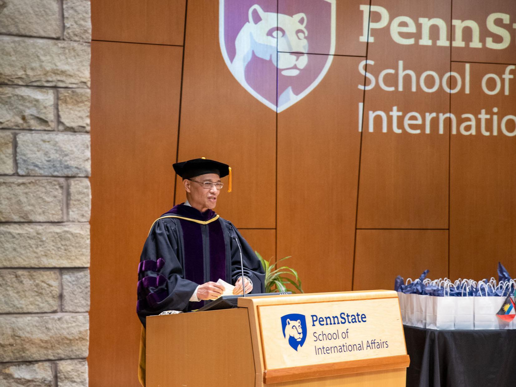 Interim Dean Victor Romero delivers welcome remarks at the recognition ceremony.