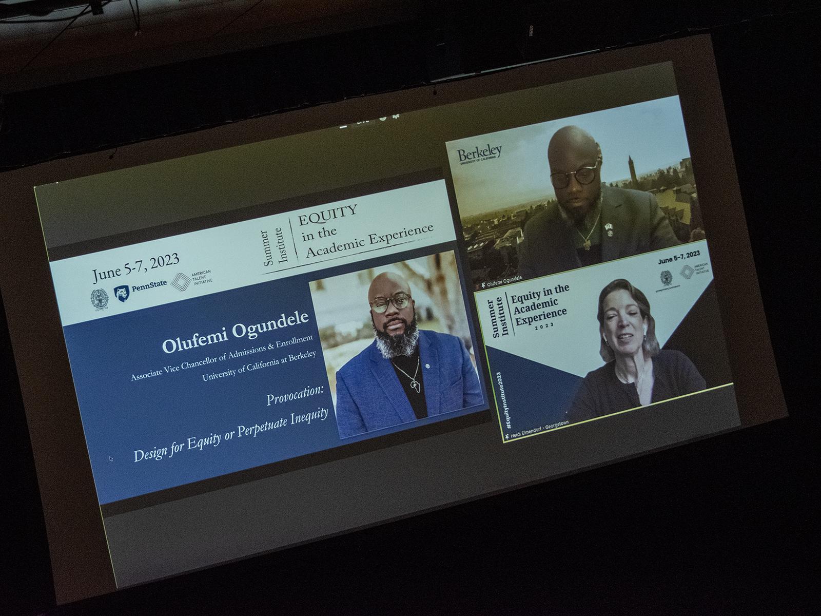 Zoom participants on a projected screen