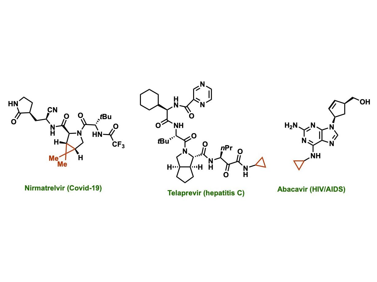 three chemical diagrams of drug molecules