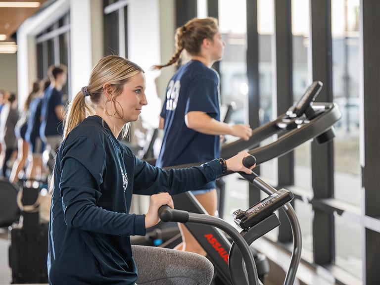 Woman on exercise bike
