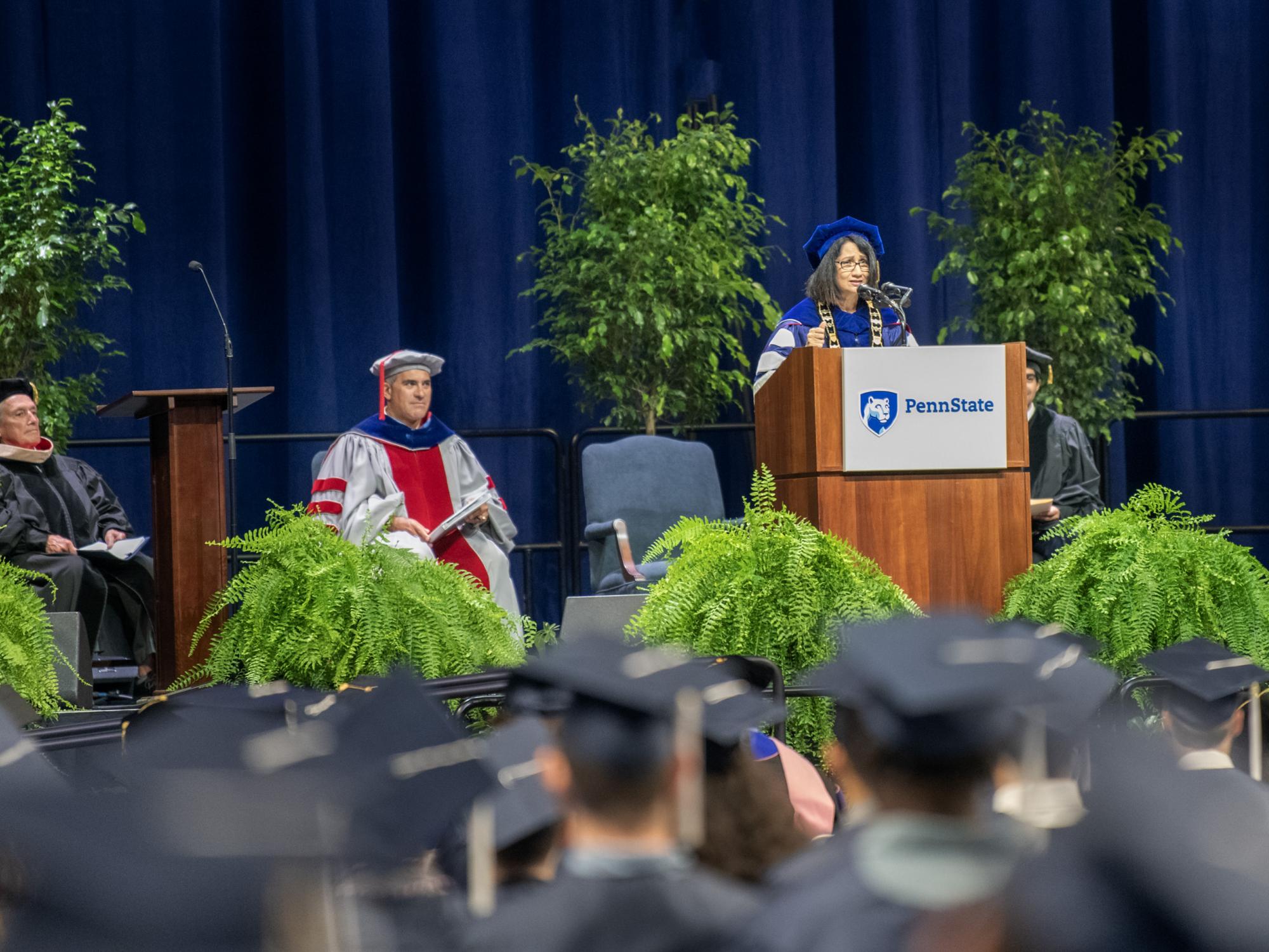 Neeli Bendapudi at commencement stage