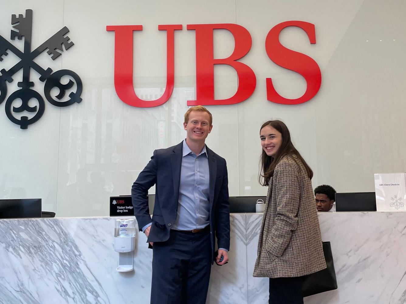 Dylan Benson and Anna Norman visiting UBS Group AG during a Nittany Lion Fund trip to Wall Street. 