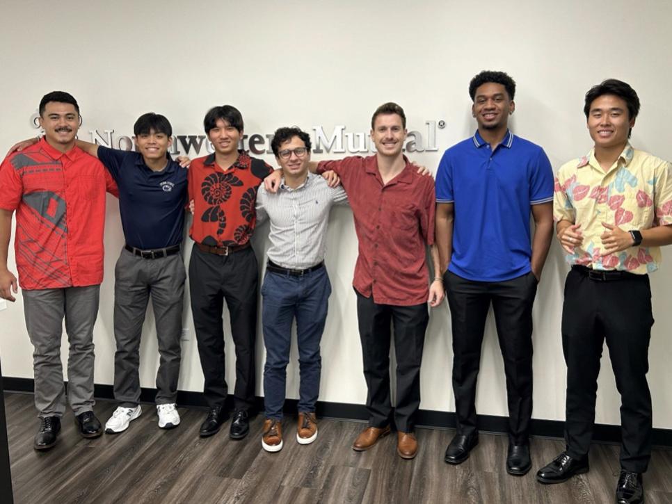 Emil, second from far left, standing next to some of the other Northwestern Mutual interns in the office.