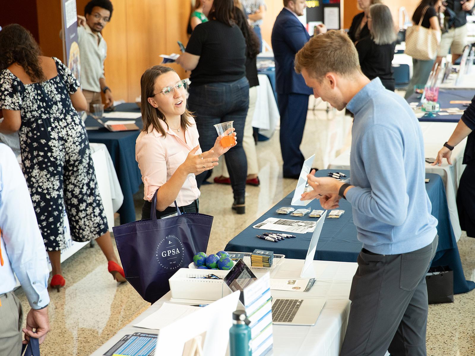 SIA students learned about opportunities across campus during the University Resource Fair as part of orientation.