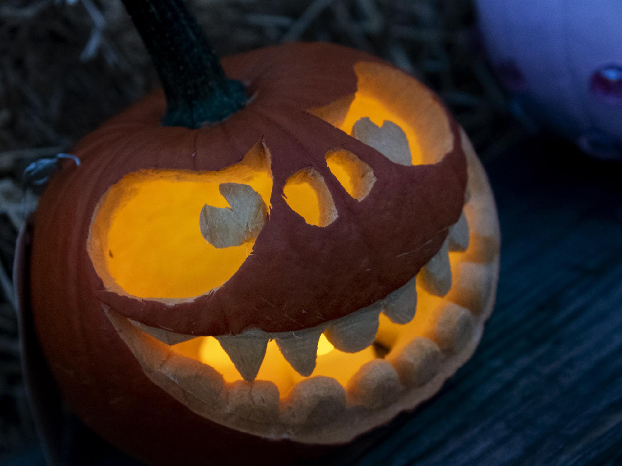 Lighted Halloween jack-o-lantern