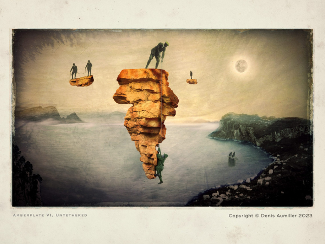 A surrealist image of men exploring the realm of the unknown.