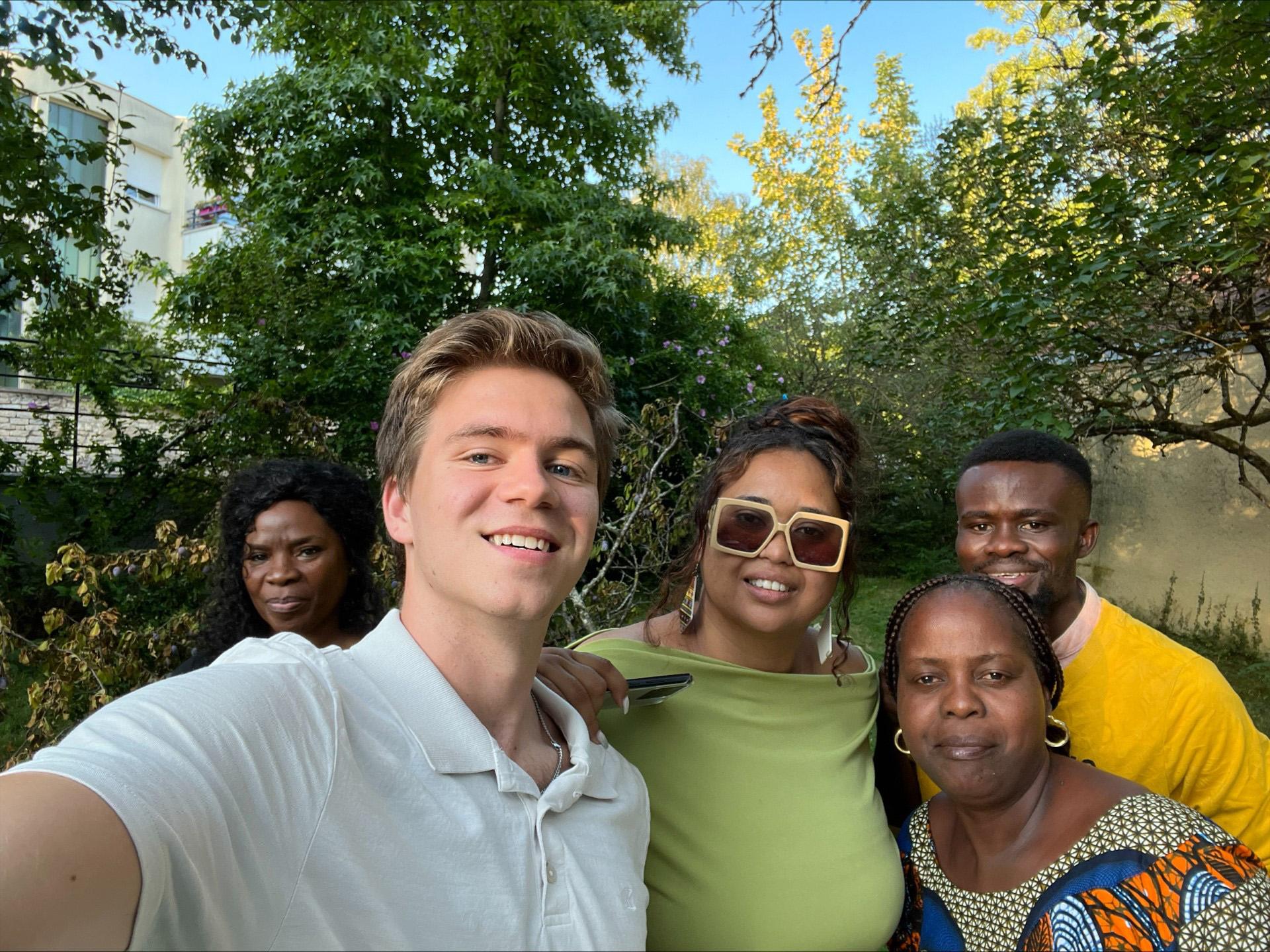 Kenneth Sunnergren (second to left) with French professors from Angola, who were also studying abroad in Besançon.