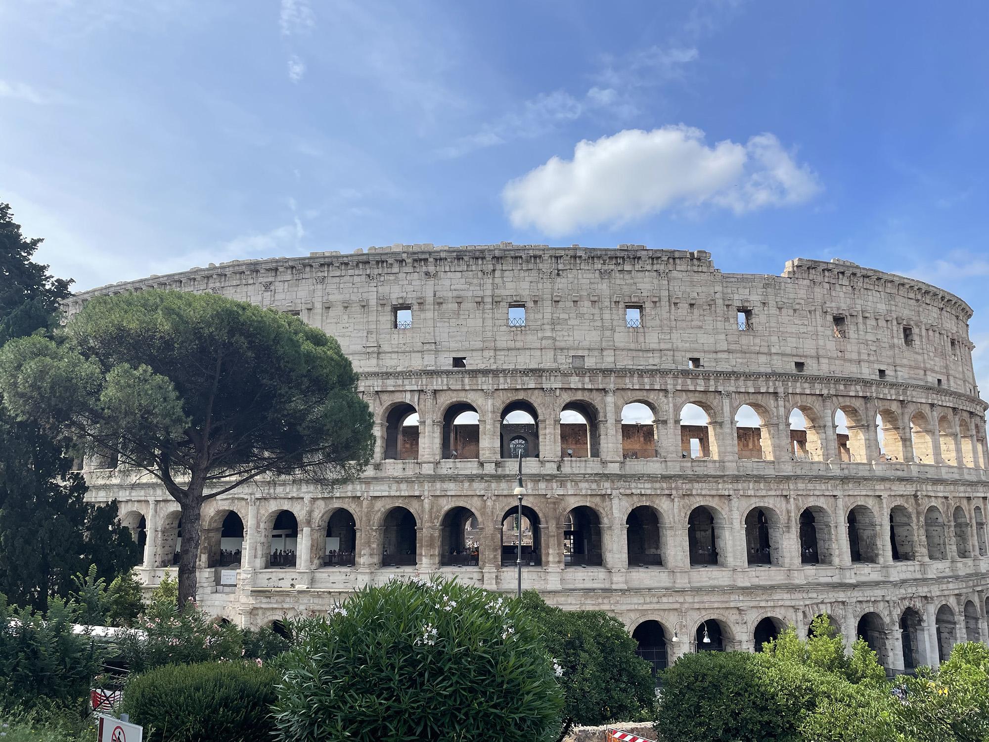 The exterior of the Colosseum in Rome, Italy
