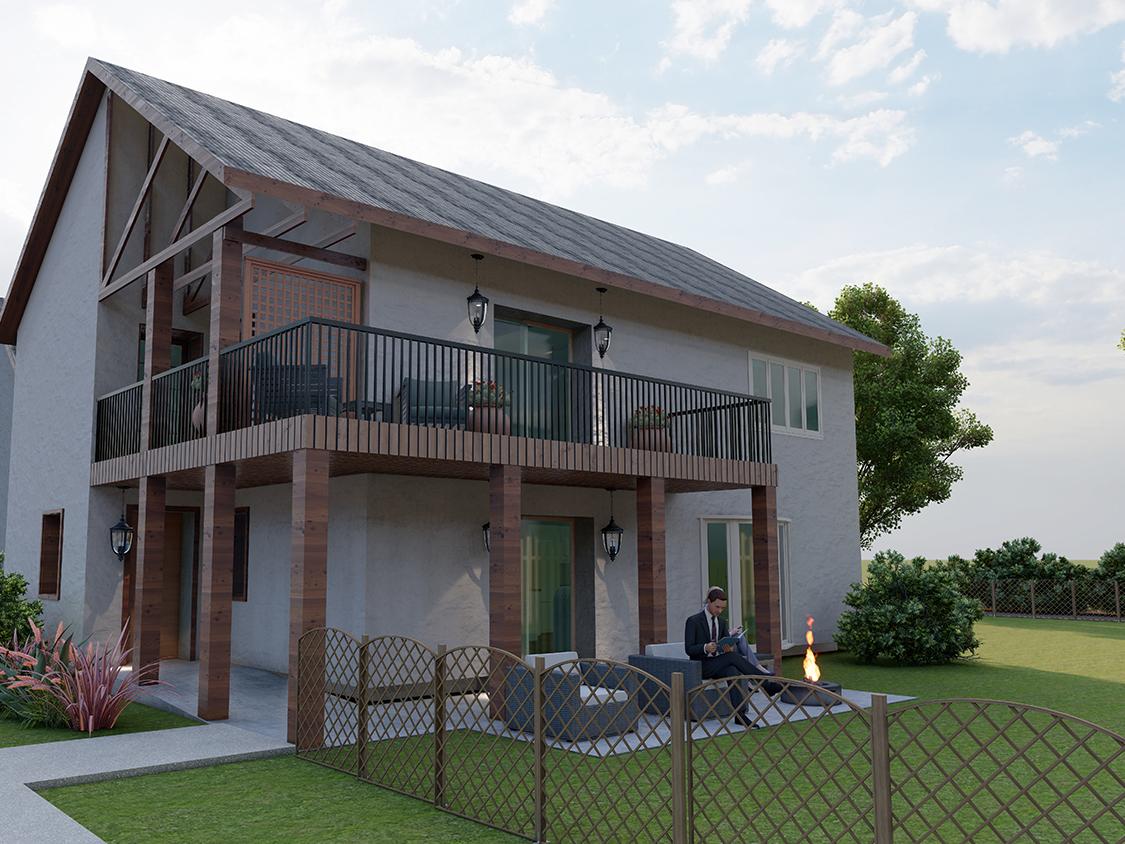 A south elevation rendering of the front of a house