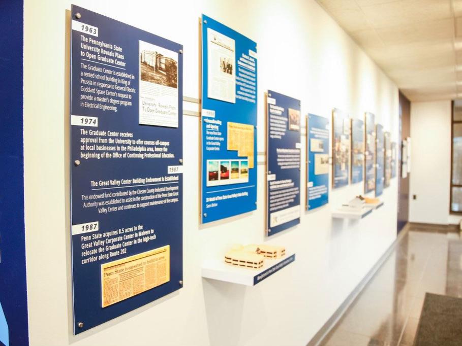 Plaques comprising a timeline of Penn State Great Valley's history