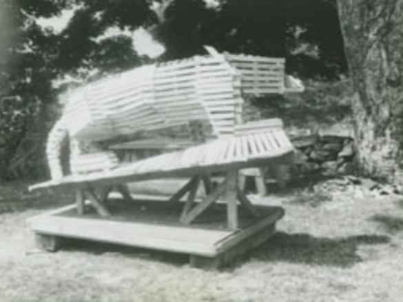 A wooden model of the Nittany Lion statue