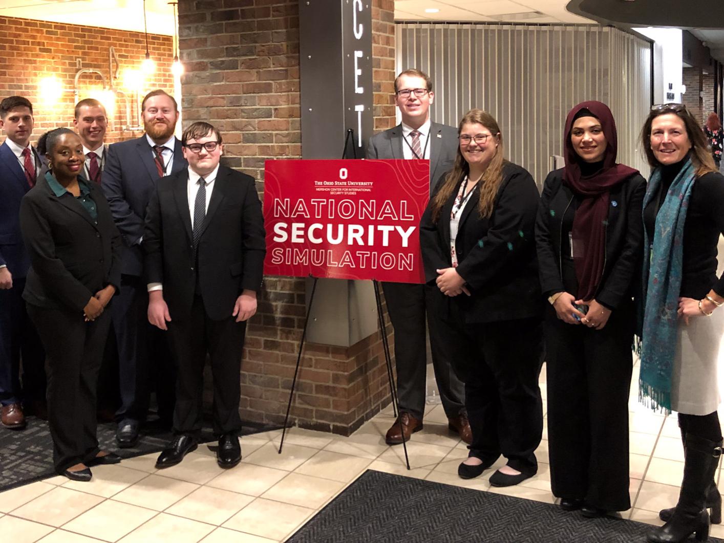 Professor Amy C. Gaudion (far right) and eight Penn State Dickinson Law students traveled to Ohio State University to participate in the OSU National Security Simulation